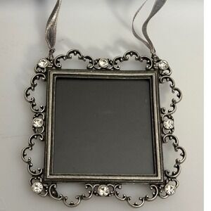 AXCO Hanging Photo Frame Rhinestone Silver Tone Metal Ribbon Ornate Made USA
